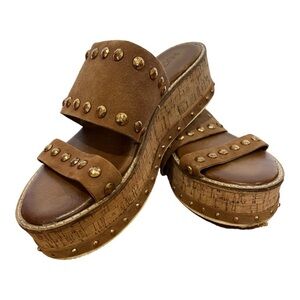 Inuovo Free People Lola brown suede studded cork platform sandals size EU 38